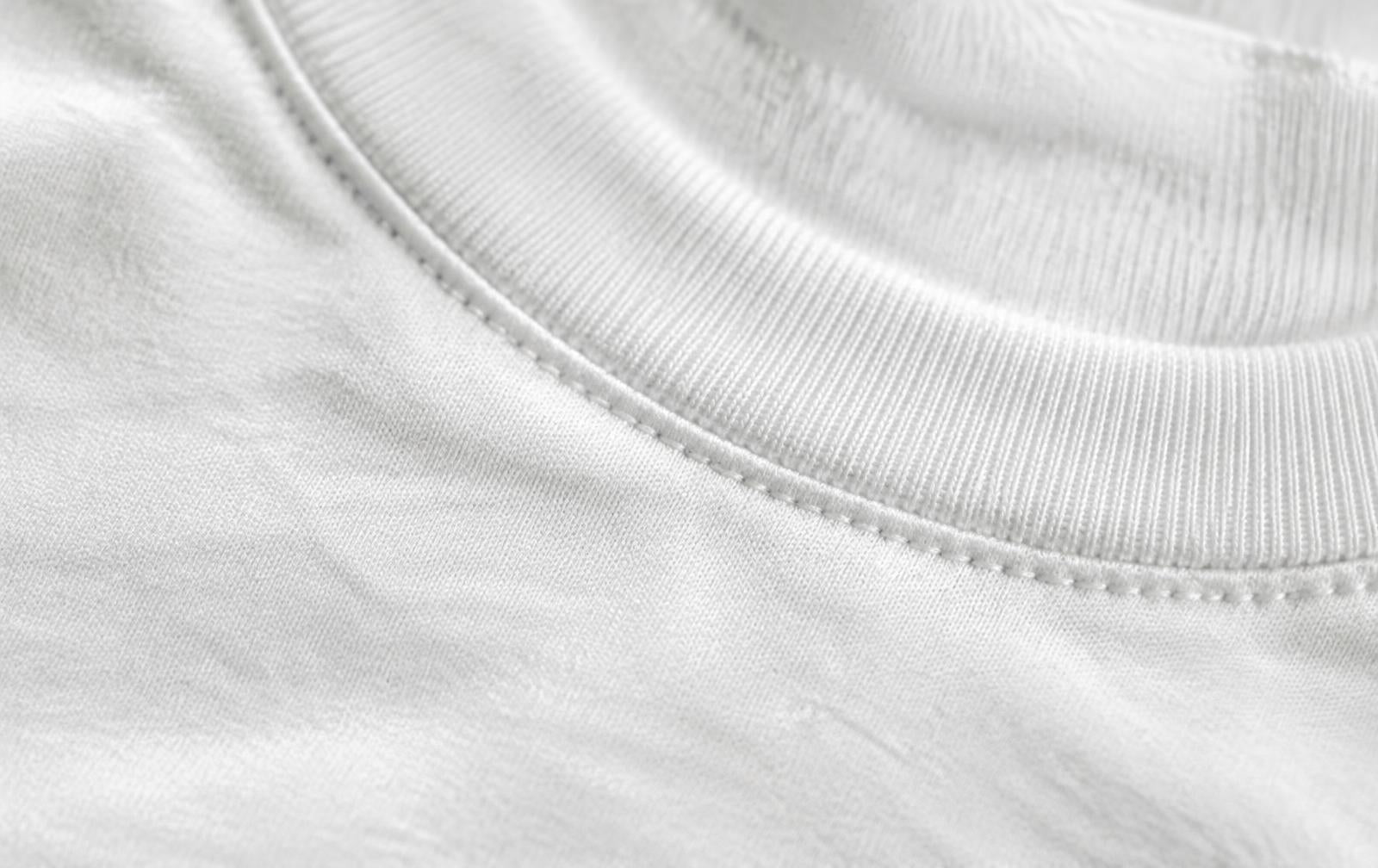 Collar detail of the white T-shirt